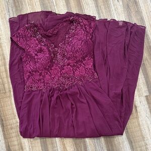 Elegant Burgundy Lace with beading formal Dress